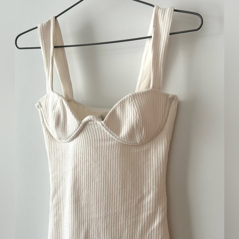 Oh Polly Cream Ribbed Midi Dress with Sweetheart Bust - Picture 4 of 8